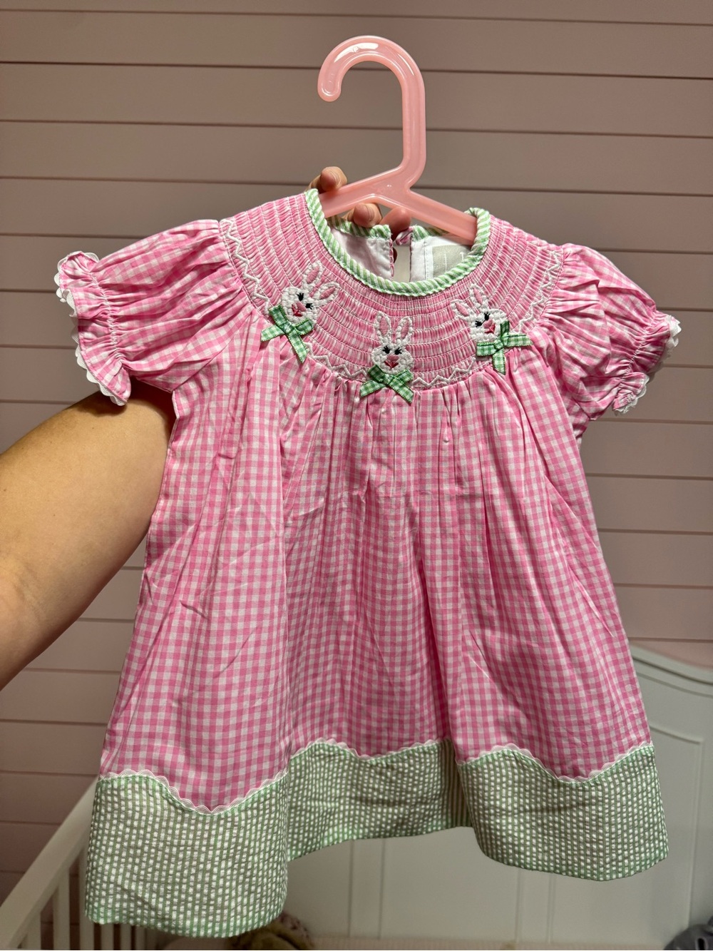 Pink Gingham Smocked Bunny Dress for Girls